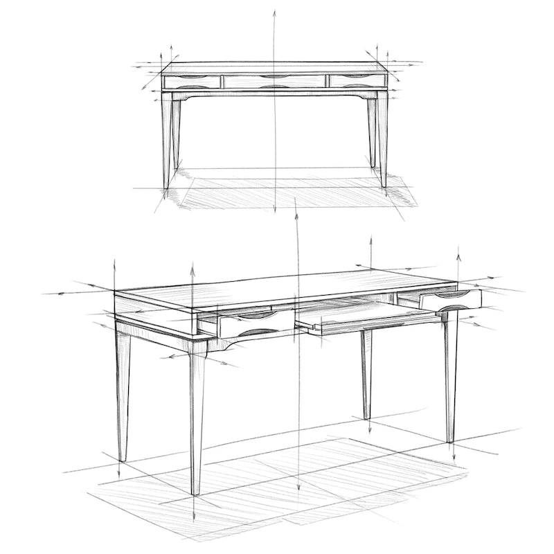 Bureau de style Mid-Century en bois massif 60" Noyer / Blanc / Gris Campagne / Noir