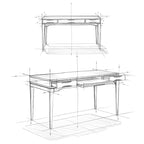 Bureau de style Mid-Century en bois massif 60" Noyer / Blanc / Gris Campagne / Noir