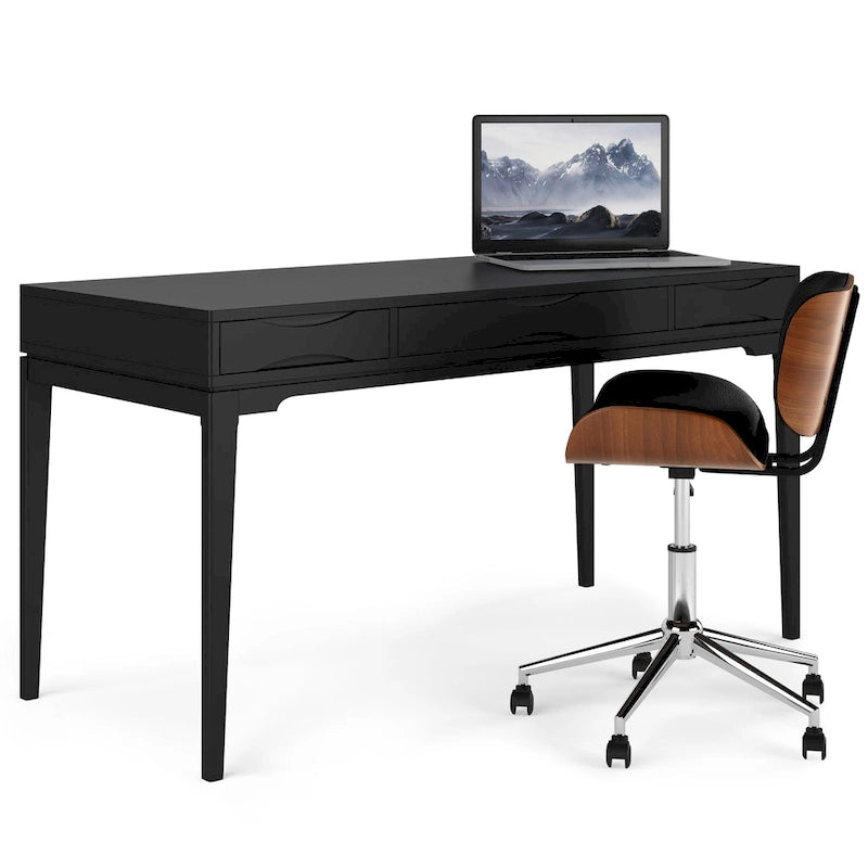 Bureau de style Mid-Century en bois massif 60" Noyer / Blanc / Gris Campagne / Noir