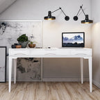 Bureau de style Mid-Century en bois massif 60" Noyer / Blanc / Gris Campagne / Noir