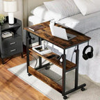 Bureau d'ordinateur portable réglable en hauteur marron/gris/noir avec roulettes et station de recharge – 1 personne