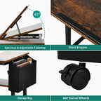 Bureau d'ordinateur portable réglable en hauteur marron/gris/noir avec roulettes et station de recharge – 1 personne