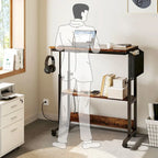 Bureau d'ordinateur portable réglable en hauteur marron/gris/noir avec roulettes et station de recharge – 1 personne