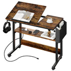 Bureau d'ordinateur portable réglable en hauteur marron/gris/noir avec roulettes et station de recharge – 1 personne