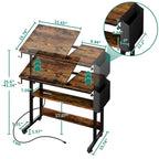 Bureau d'ordinateur portable réglable en hauteur marron/gris/noir avec roulettes et station de recharge – 1 personne