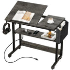 Bureau d'ordinateur portable réglable en hauteur marron/gris/noir avec roulettes et station de recharge – 1 personne