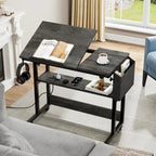 Bureau d'ordinateur portable réglable en hauteur marron/gris/noir avec roulettes et station de recharge – 1 personne