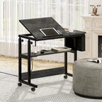 Bureau d'ordinateur portable réglable en hauteur marron/gris/noir avec roulettes et station de recharge – 1 personne