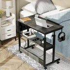 Bureau d'ordinateur portable réglable en hauteur marron/gris/noir avec roulettes et station de recharge – 1 personne