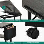 Bureau d'ordinateur portable réglable en hauteur marron/gris/noir avec roulettes et station de recharge – 1 personne