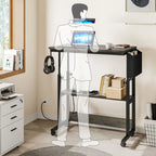 Bureau d'ordinateur portable réglable en hauteur marron/gris/noir avec roulettes et station de recharge – 1 personne