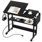 Bureau d'ordinateur portable réglable en hauteur marron/gris/noir avec roulettes et station de recharge – 1 personne