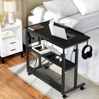 Bureau d'ordinateur portable réglable en hauteur marron/gris/noir avec roulettes et station de recharge – 1 personne