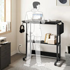Bureau d'ordinateur portable réglable en hauteur marron/gris/noir avec roulettes et station de recharge – 1 personne