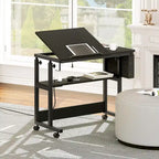 Bureau d'ordinateur portable réglable en hauteur marron/gris/noir avec roulettes et station de recharge – 1 personne