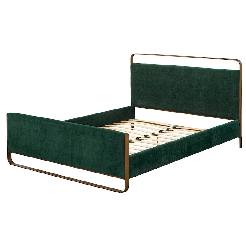 Lit plateforme capitonné Queen — Gris / Vert émeraude / Rose, 1 place