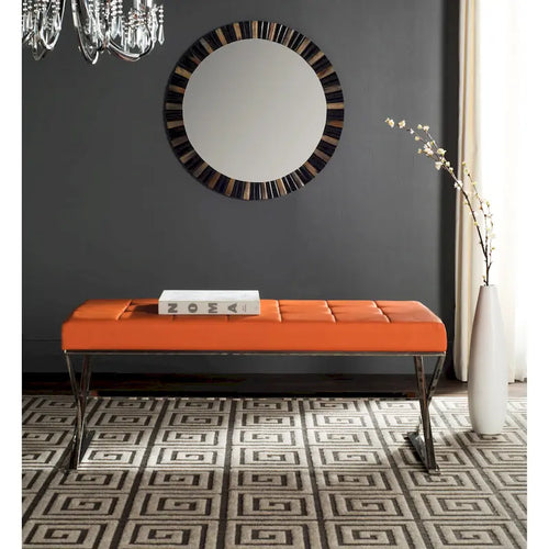 Ottoman en cuir PU capitonné chromé noir / gris / orange – Siège individuel