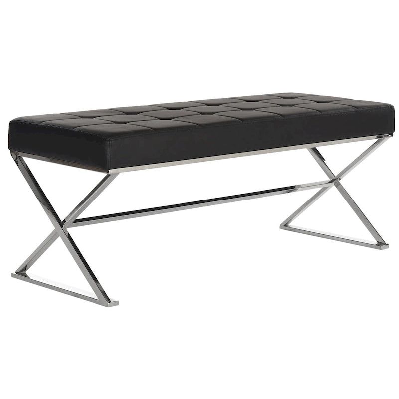 Ottoman en cuir PU capitonné chromé noir / gris / orange – Siège individuel