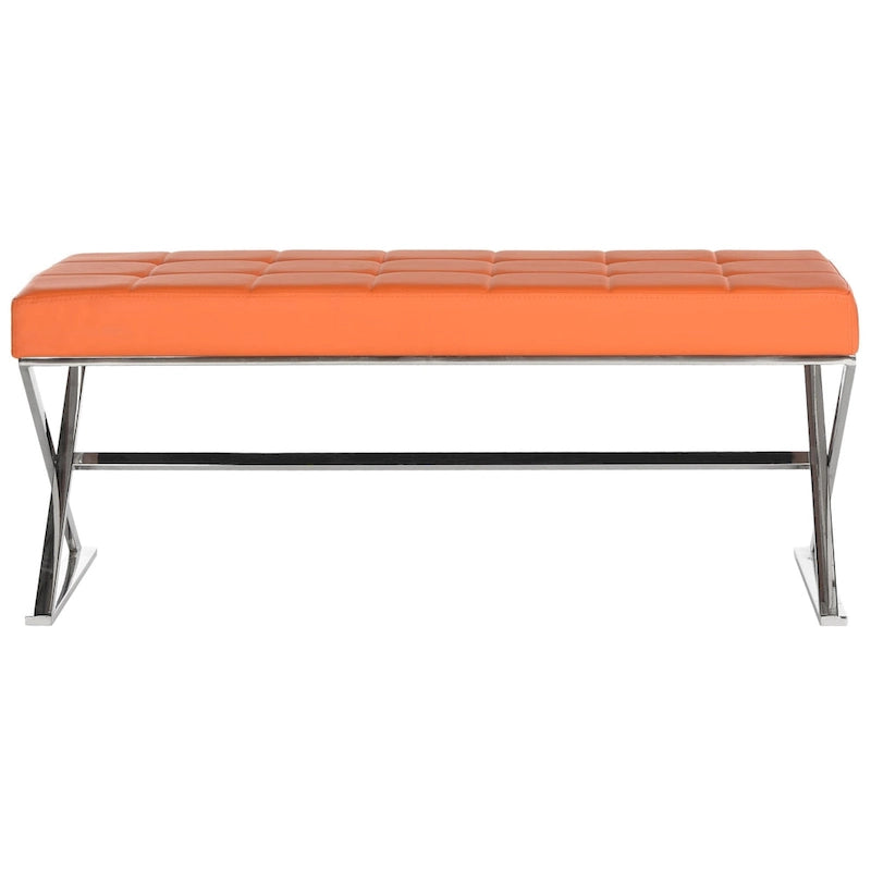 Ottoman en cuir PU capitonné chromé noir / gris / orange – Siège individuel