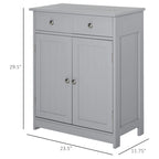 Meuble de salle de bain autoportant en bois gris avec 2 tiroirs et une étagère réglable