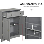 Meuble de salle de bain autoportant en bois gris avec 2 tiroirs et une étagère réglable