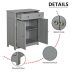 Meuble de salle de bain autoportant en bois gris avec 2 tiroirs et une étagère réglable