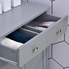 Meuble de salle de bain autoportant en bois gris avec 2 tiroirs et une étagère réglable