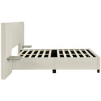 Lit Plateforme Rembourré en Velours Beige avec Tête de Lit Surdimensionnée — Grand Lit, 1 Place