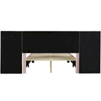 Lit Plateforme Rembourré en Velours Beige avec Tête de Lit Surdimensionnée — Grand Lit, 1 Place
