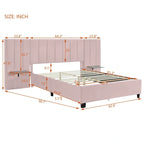 Lit Plateforme Rembourré en Velours Beige avec Tête de Lit Surdimensionnée — Grand Lit, 1 Place