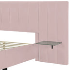 Lit Plateforme Rembourré en Velours Beige avec Tête de Lit Surdimensionnée — Grand Lit, 1 Place
