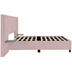 Lit Plateforme Rembourré en Velours Beige avec Tête de Lit Surdimensionnée — Grand Lit, 1 Place