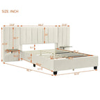 Lit Plateforme Rembourré en Velours Beige avec Tête de Lit Surdimensionnée — Grand Lit, 1 Place