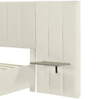 Lit Plateforme Rembourré en Velours Beige avec Tête de Lit Surdimensionnée — Grand Lit, 1 Place