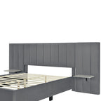 Lit Plateforme Rembourré en Velours Beige avec Tête de Lit Surdimensionnée — Grand Lit, 1 Place