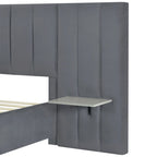 Lit Plateforme Rembourré en Velours Beige avec Tête de Lit Surdimensionnée — Grand Lit, 1 Place