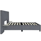 Lit Plateforme Rembourré en Velours Beige avec Tête de Lit Surdimensionnée — Grand Lit, 1 Place