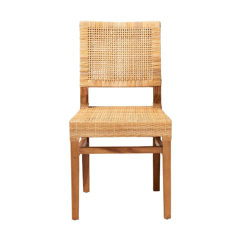 Chaise de salle à manger en rotin brun naturel et noyer, style bohème, 1 place