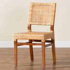 Chaise de salle à manger en rotin brun naturel et noyer, style bohème, 1 place