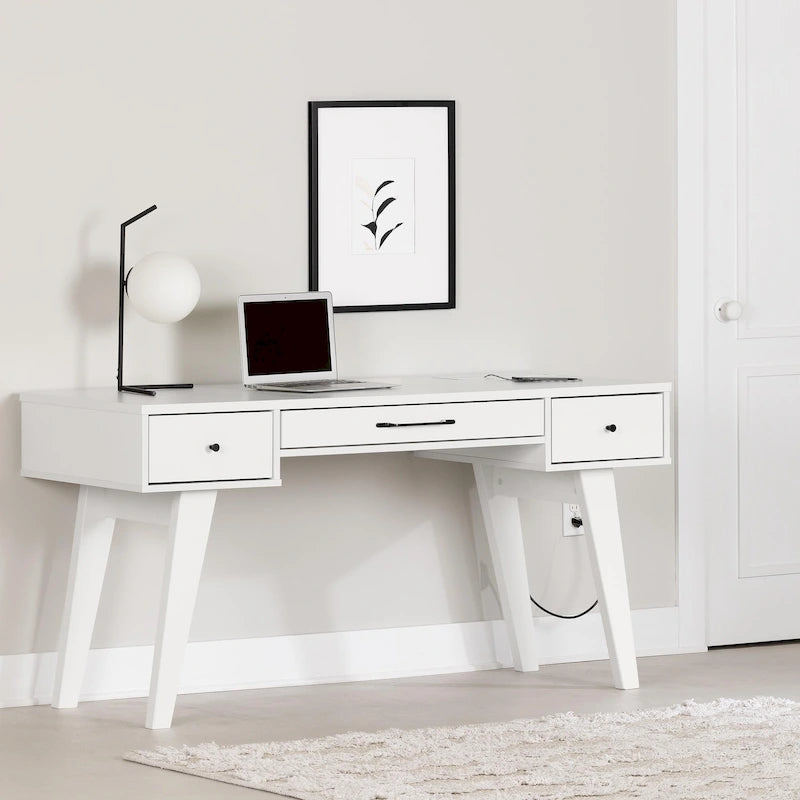 Bureau informatique scandinave Noyer Naturel / Blanc / Orme Clair avec multiprise — 1 Personne