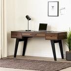 Bureau informatique scandinave Noyer Naturel / Blanc / Orme Clair avec multiprise — 1 Personne