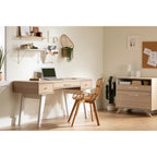 Bureau informatique scandinave Noyer Naturel / Blanc / Orme Clair avec multiprise — 1 Personne