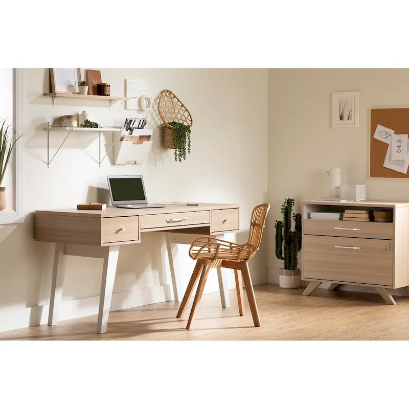 Bureau informatique scandinave Noyer Naturel / Blanc / Orme Clair avec multiprise — 1 Personne