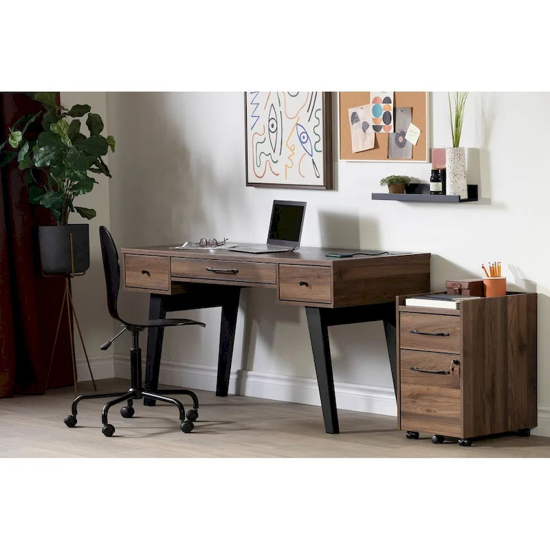 Bureau informatique scandinave Noyer Naturel / Blanc / Orme Clair avec multiprise — 1 Personne