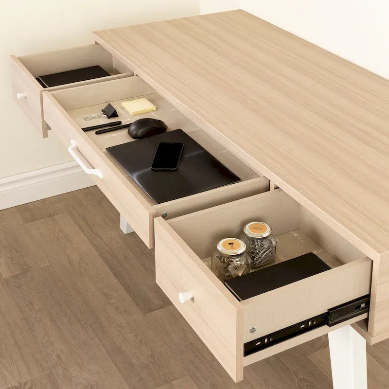 Bureau informatique scandinave Noyer Naturel / Blanc / Orme Clair avec multiprise — 1 Personne