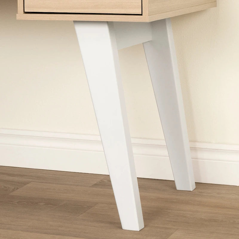 Bureau informatique scandinave Noyer Naturel / Blanc / Orme Clair avec multiprise — 1 Personne