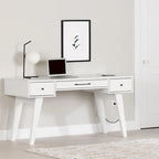 Bureau informatique scandinave Noyer Naturel / Blanc / Orme Clair avec multiprise — 1 Personne