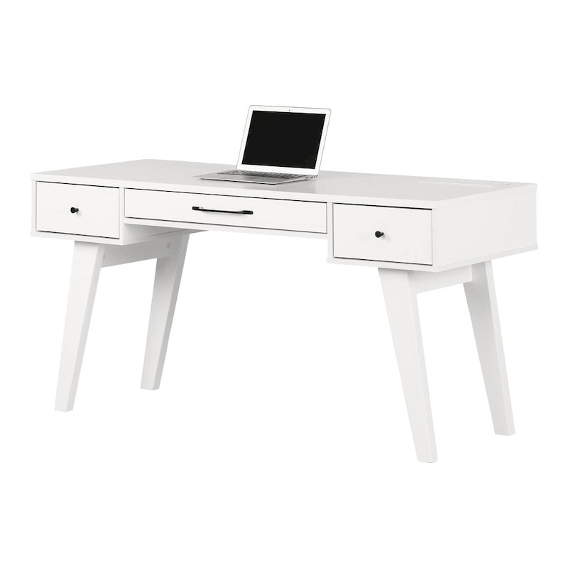 Bureau informatique scandinave Noyer Naturel / Blanc / Orme Clair avec multiprise — 1 Personne
