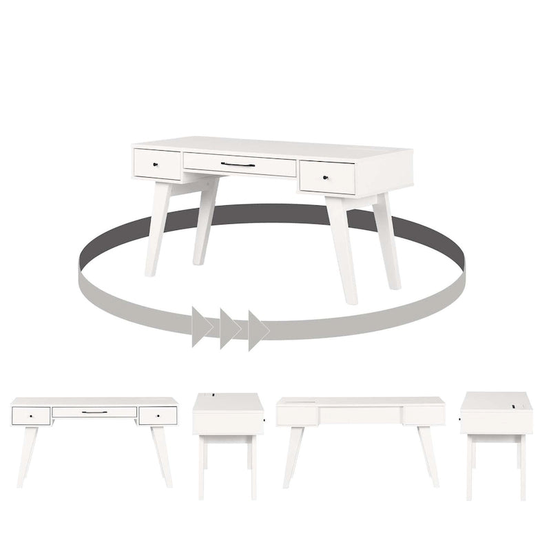 Bureau informatique scandinave Noyer Naturel / Blanc / Orme Clair avec multiprise — 1 Personne