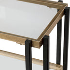Console moderne à 2 étagères, noir mat et doré, plateau en verre